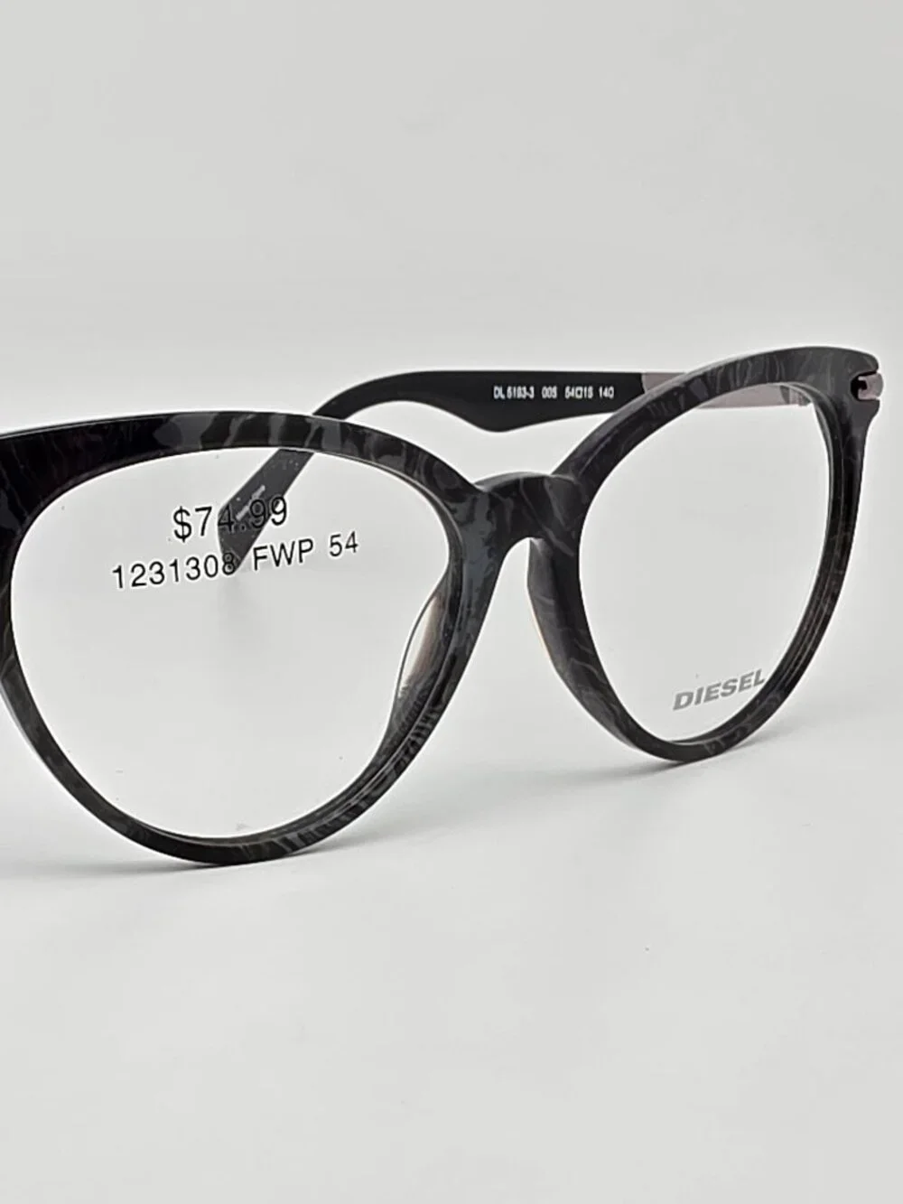 Diesel DL5193-3 005 Black Marble Cat Eye Eyeglasses Frame 54-15-140